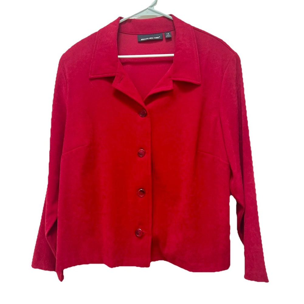 Briggs New York Red Button Front Blazer Top 1X Career VTG Classic Faux Suede